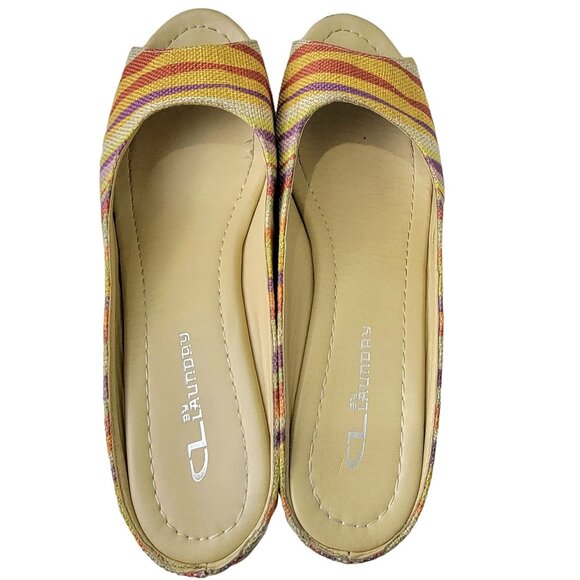 Rainbow Stripe Bohemian Shoes Women 8.5 CL Laundry Boho Wedge Sandals 39 Spring - Picture 12 of 14